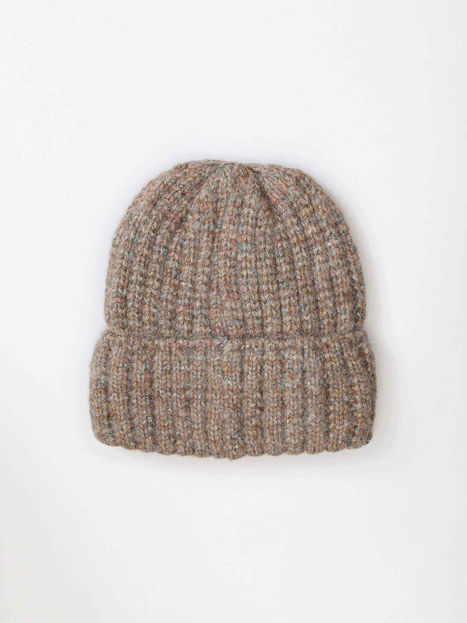 Шапка-бини с люрексом и мелкими пайетками с отворотом в ассортименте